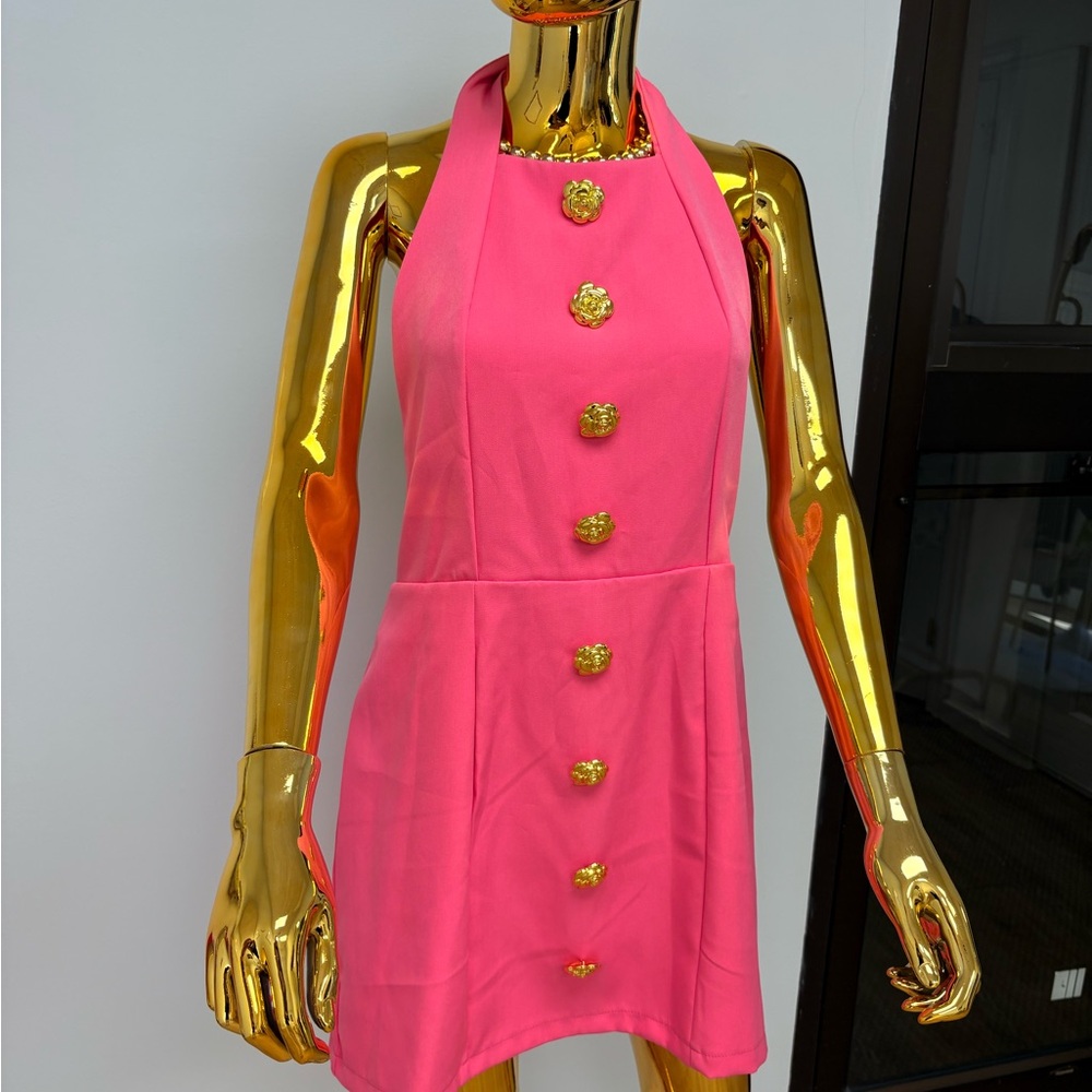 Elegant Pink Halter Dress